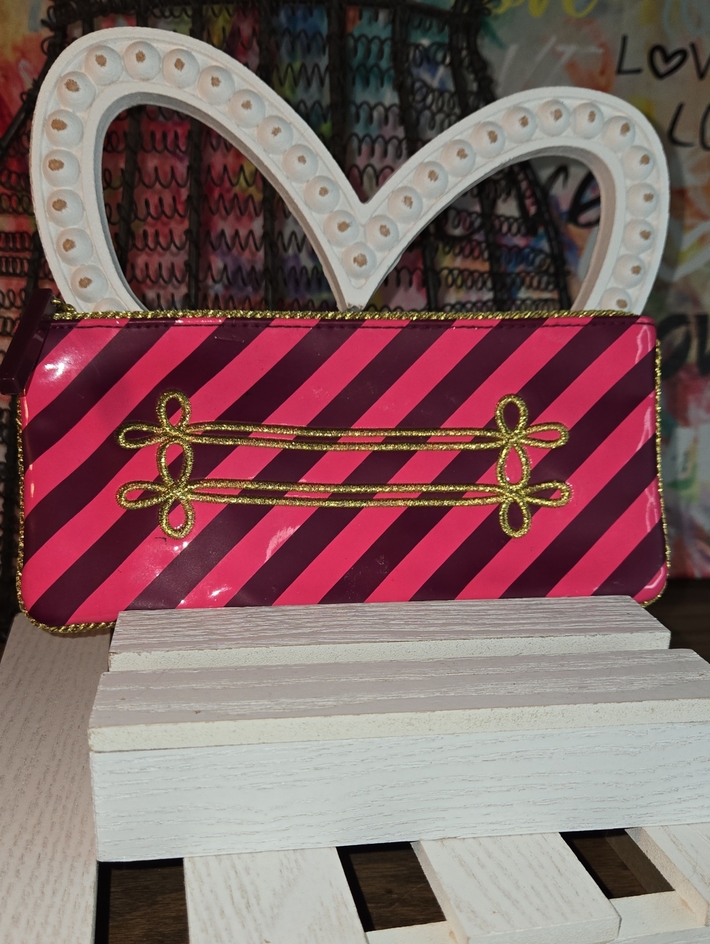 Pink and Magenta Striped Women’s Clutch with Gold Trim